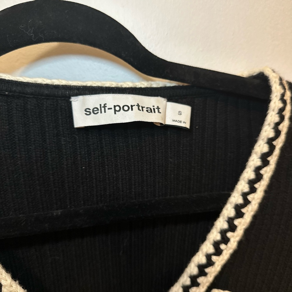 Self-Portrait Black Bow Knit Cardigan Crochet Trim EUC - Picture 4 of 5